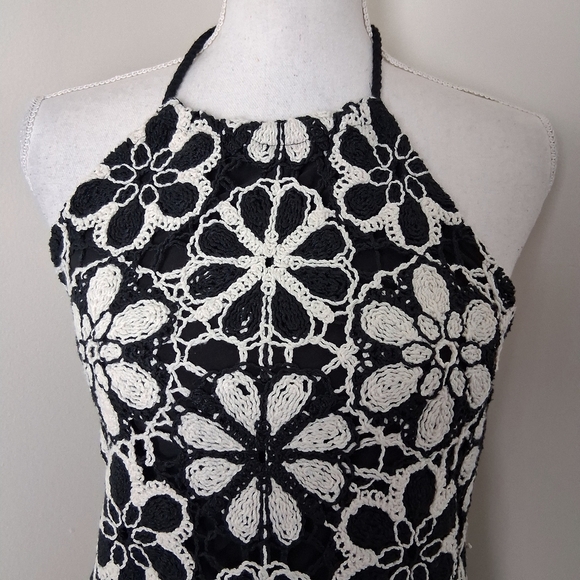 Ramy Brook New York Irina Crochet Black and White Halter Dress Size XXS - Picture 4 of 11